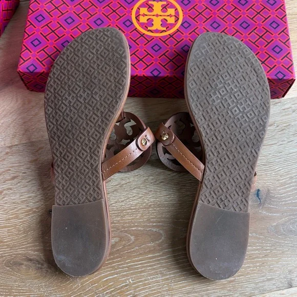 Tory Burch Miller Leather Sandals Vintage Vachetta 8.5 Tan Cognac Flip flops - Picture 2 of 7